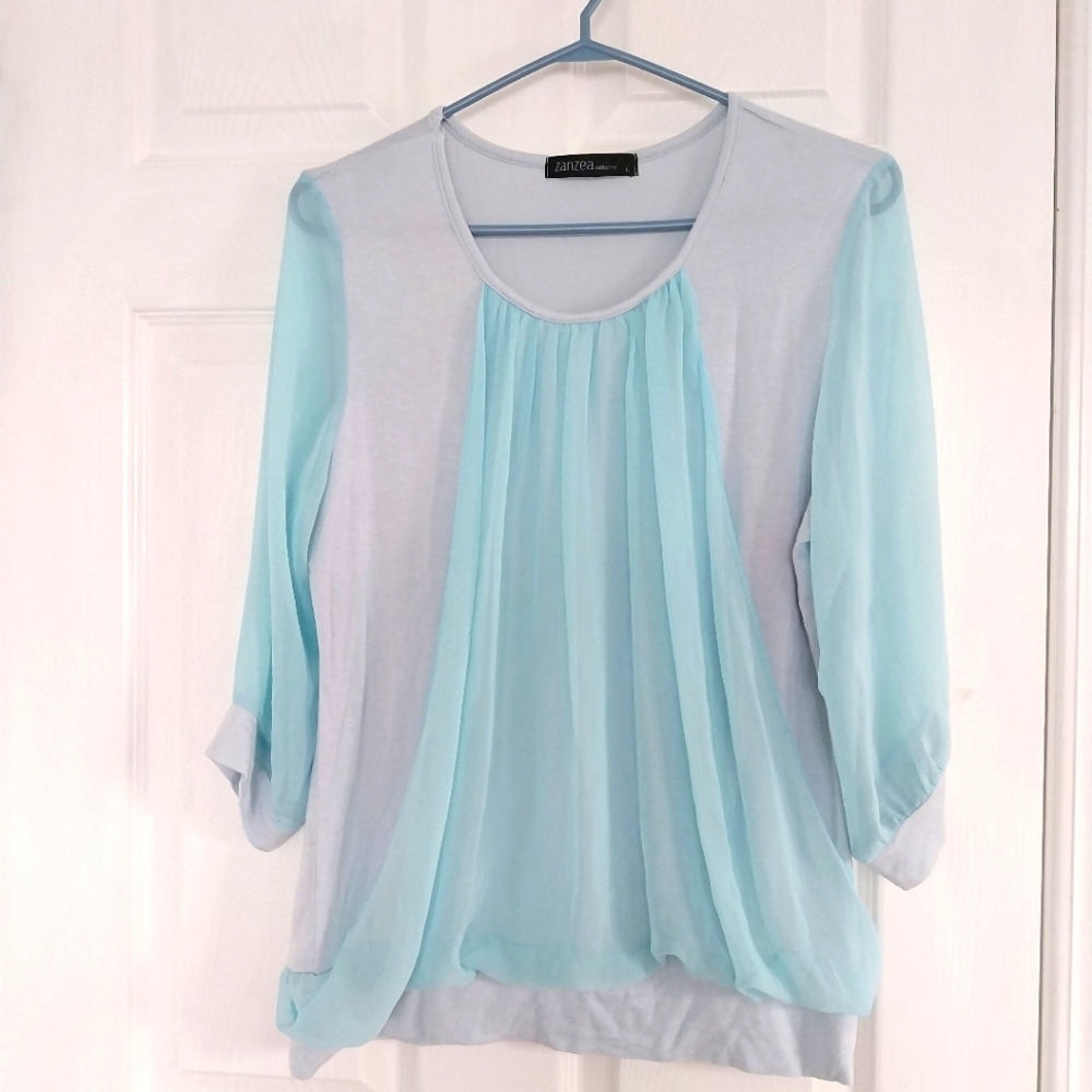 Elegant Sheer Blue Blouse